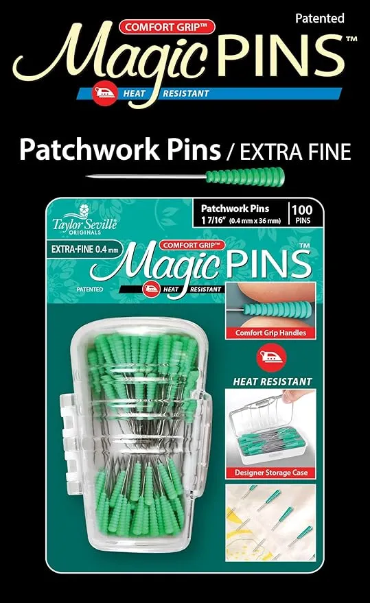 Taylor Seville Originals Comfort Grip Magic Pins Patchwork Extra Fine -Quilting Supplies-Sewing Supplies-Sewing Notions-100 Count