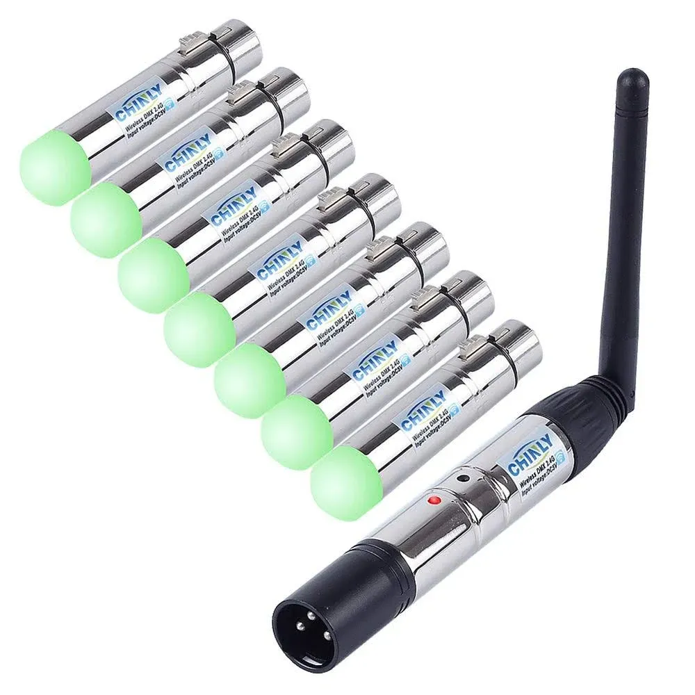 DMX Wireless, CHINLY 8pcs 2.4g DMX 512 1 Male Transmitter & 7 Female Receivers ...