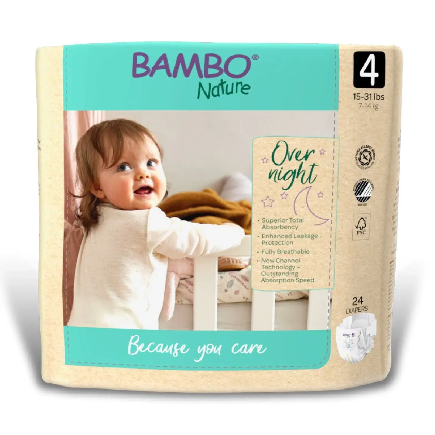 Bambo Nature Overnight Baby Diapers (Sizes 3 TO 6), Size 4, 96 Count