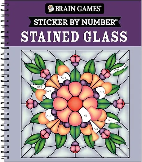 Brain Games - Sticker by Number: Stained Glass (28 Images to Sticker)