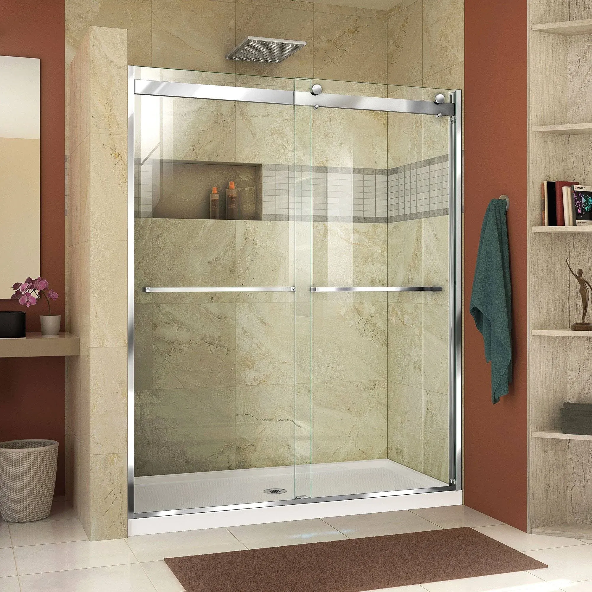 DreamLine SHDR-636076H-09 Essence-H 56-60 inch W x 76 inch H Semi-Frameless Bypass Shower Door in Satin Black