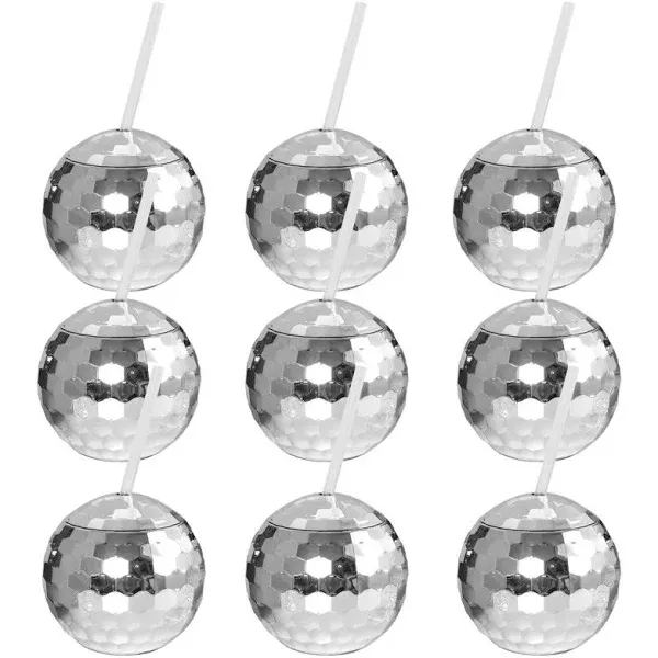 URMONA Disco Ball Cups 9 Pack Silver Party with Lid and Straw Tumbler Flash ...