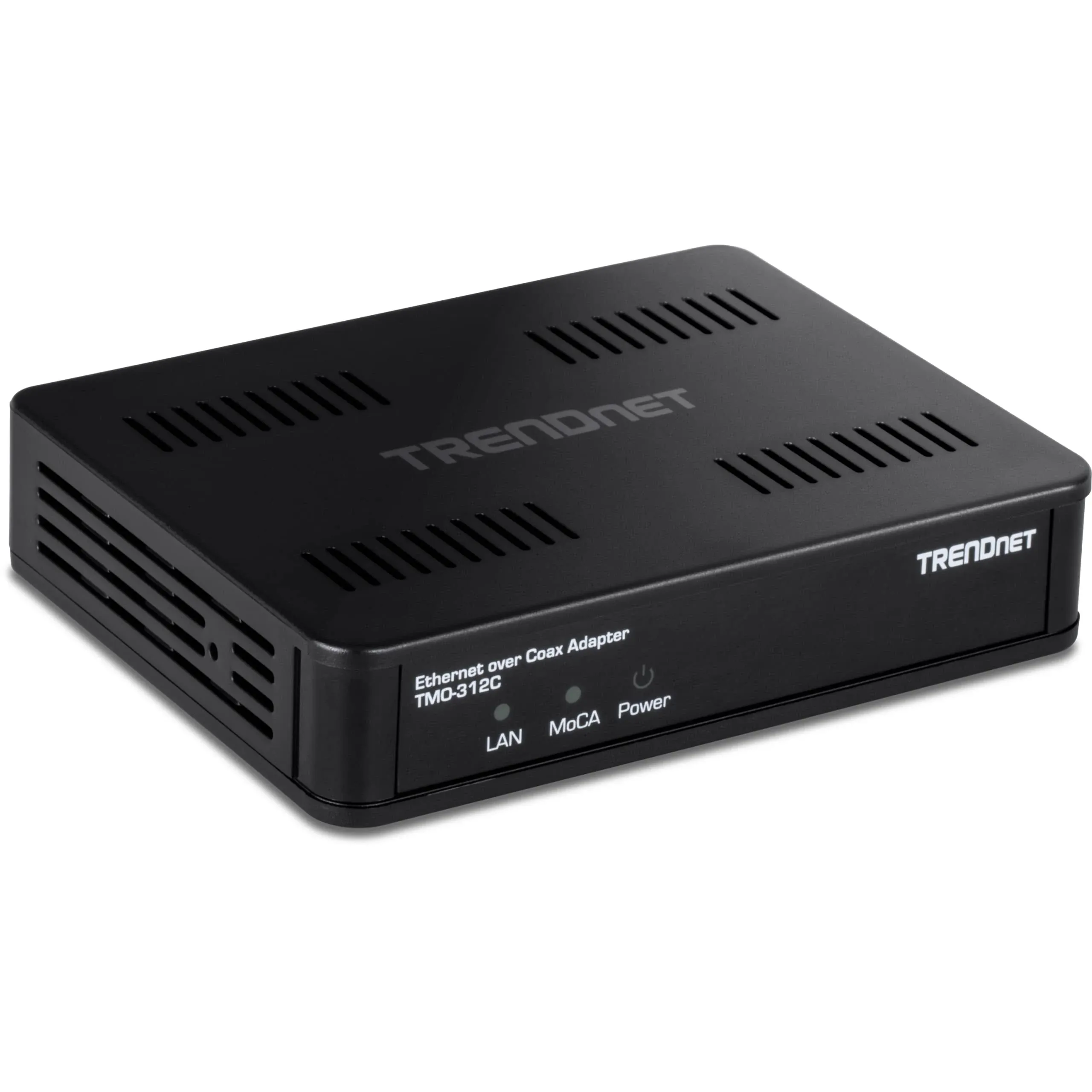 TRENDnet - TMO-312C - TRENDnet Ethernet Over Coax MoCA 2.5 Adapter, TMO-312C, Backward Compatible with MoCA 2.0/1.1/1.0, RJ-45 Gigabit LAN Port, Supports Net Throughput up to 1Gbps, Support up to 16 Nodes, Black - 1 x Network (RJ-45) - Gigabit Ethernet -