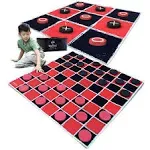 SWOOC Games - 2-in-1 Vintage Giant Checkers & Tic Tac Toe Game with Mat (4ft x 4ft) - 100% Machine-Washable Canvas with 5" Big Foam Discs - Yard Size Indoor and Outdoor Games for The Whole Family