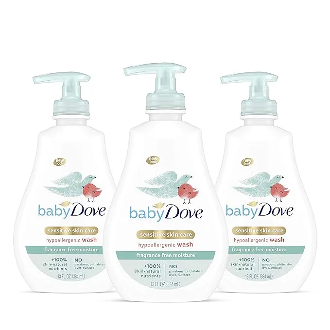 Baby Dove Tip to Toe Baby Body Wash for Baby's Sensitive Skin Sensitive Moisture Washes Away Bacteria, Fragrance-Free and Hypoallergenic Baby Soap, 13