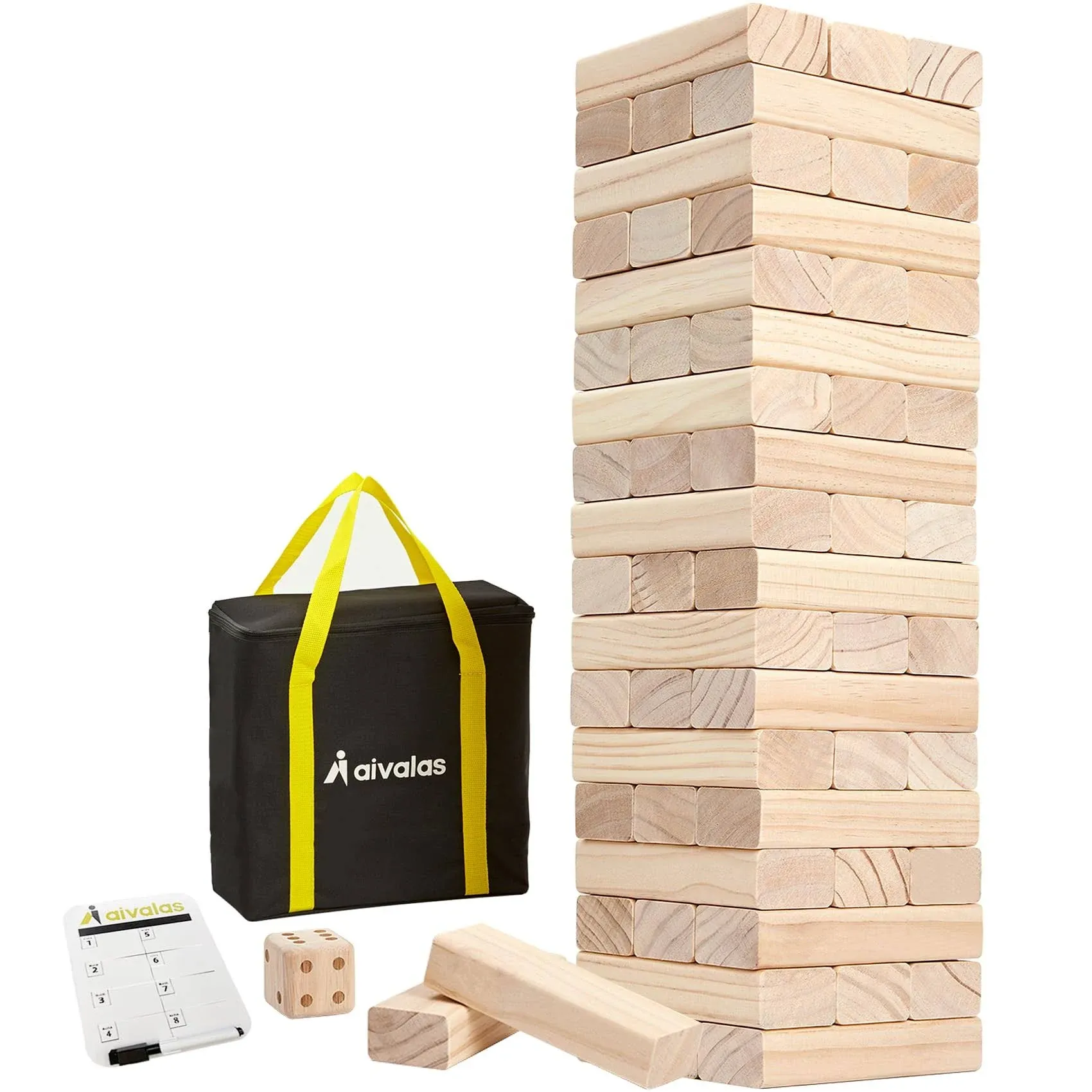 Aivalas Giant Tumble Tower, Wooden Stacking Block Game with Scoreboard&Carrying ...