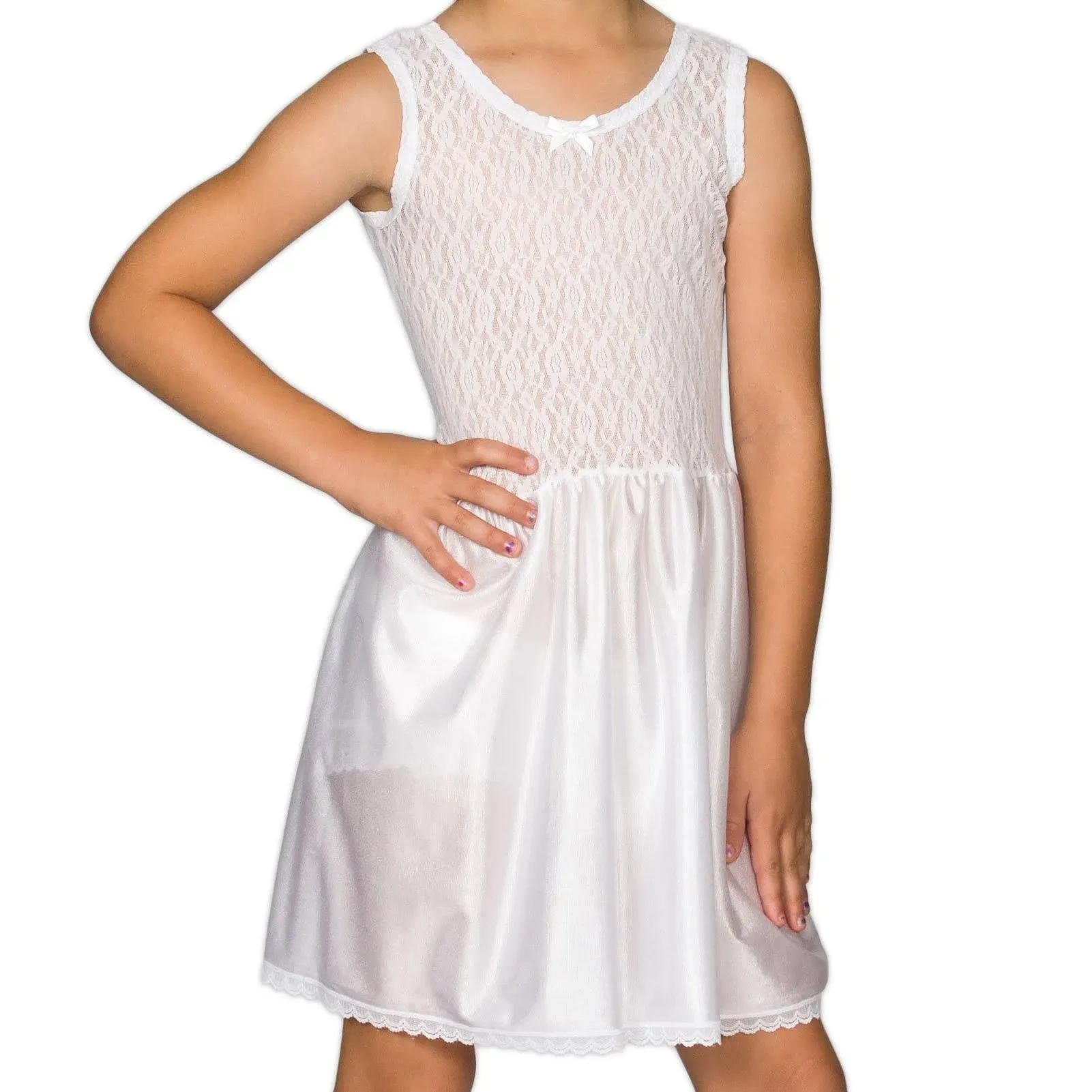 I.C. Collections Little Girls White Stretch Lace Slip, 2T - 6X