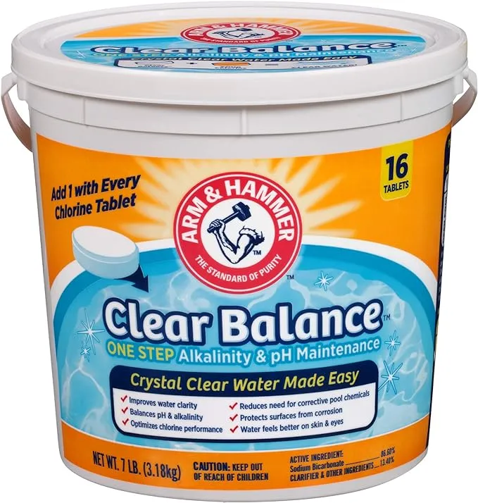 ARM & HAMMER Clear Balance Swimming Pool Alkalinity & pH Maintenance Tablets, White, 1 Pack, 16 Count