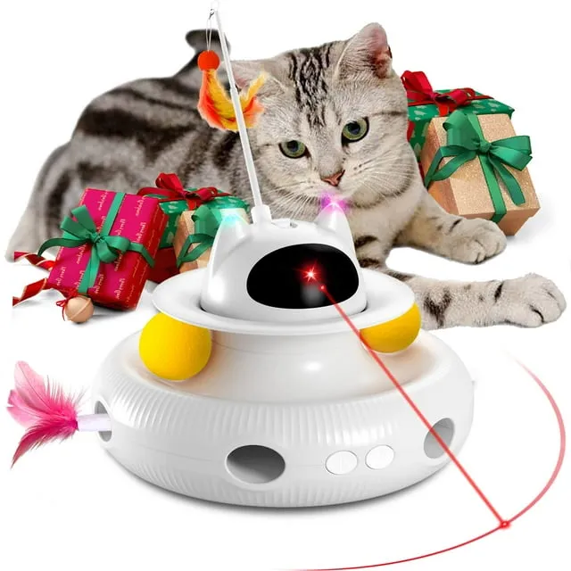 Cat Toys 4-in-1 Laser Cat Toys Smart Interactive Electronic Kitten Toy cat Toys for Indoor Cats, cat Laser Toy, Flying Feathers, Track Balls, Indoor Exercise Cat Kicker