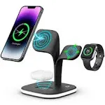 Magnetic Charging Station, EXW 5 in 1 Fast Mag-Safe Wireless Charger Stand for iPhone 15,14,13,12 Pro/Max/Mini/Plus, Apple Watch 8/7/6/SE/5/4/3/2 and Airpods 3/2/Pro/Pro 2 with LED and Adapter (Black)