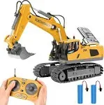 Remote Control Excavator Toys for Boys Turns 680-degree 2 Batteries Metal Shovel Lights/Sounds Construction Toys Birthday Gifts Boy Toys for 3 4 5 6 7 8 Years Old