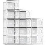 SEE SPRING XX-Large Shoe Storage Box Fit Size 13, Clear Plastic Stackable Shoe Organizer for Closet, Space Saving Sneaker Shoe Rack Containers Bins Holders for Entryway, Under Bed, 12 Pack Clear