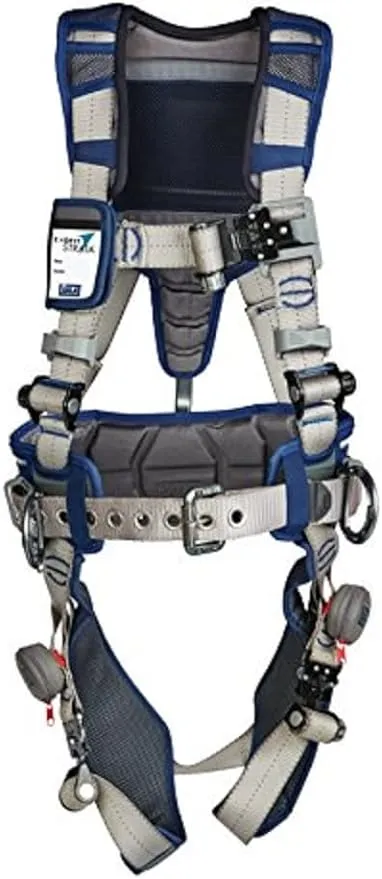 3M DBI-Sala 3M 1112536 DBI-SALA ExoFit STRATA, Aluminum Back/Side D-Rings, Tri-Lock Revolver QC Buckles with Sewn in Hip Pad/Belt, Medium, Blue/Gray