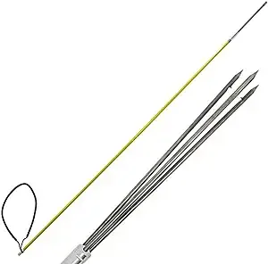 Scuba Choice 5' One-Piece Fiber Glass Spearfishing Pole with 12" Stainless Steel 3-Prong Paralyzer Tip & Black Rubber Sling – Durable, Lightweight Precision Tool for Saltwater & Freshwater Hunting