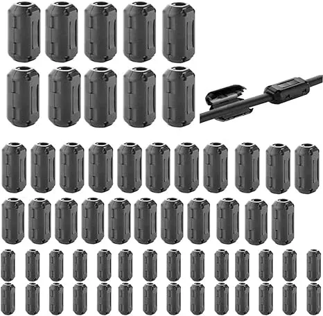 60 Pieces Clip-on Ferrite Ring Core RFI EMI Noise Suppressor Cable Clip for 3mm/ 5mm/ 7mm/ 9mm/ 13mm Diameter/Video Cable Power Cord (Black)