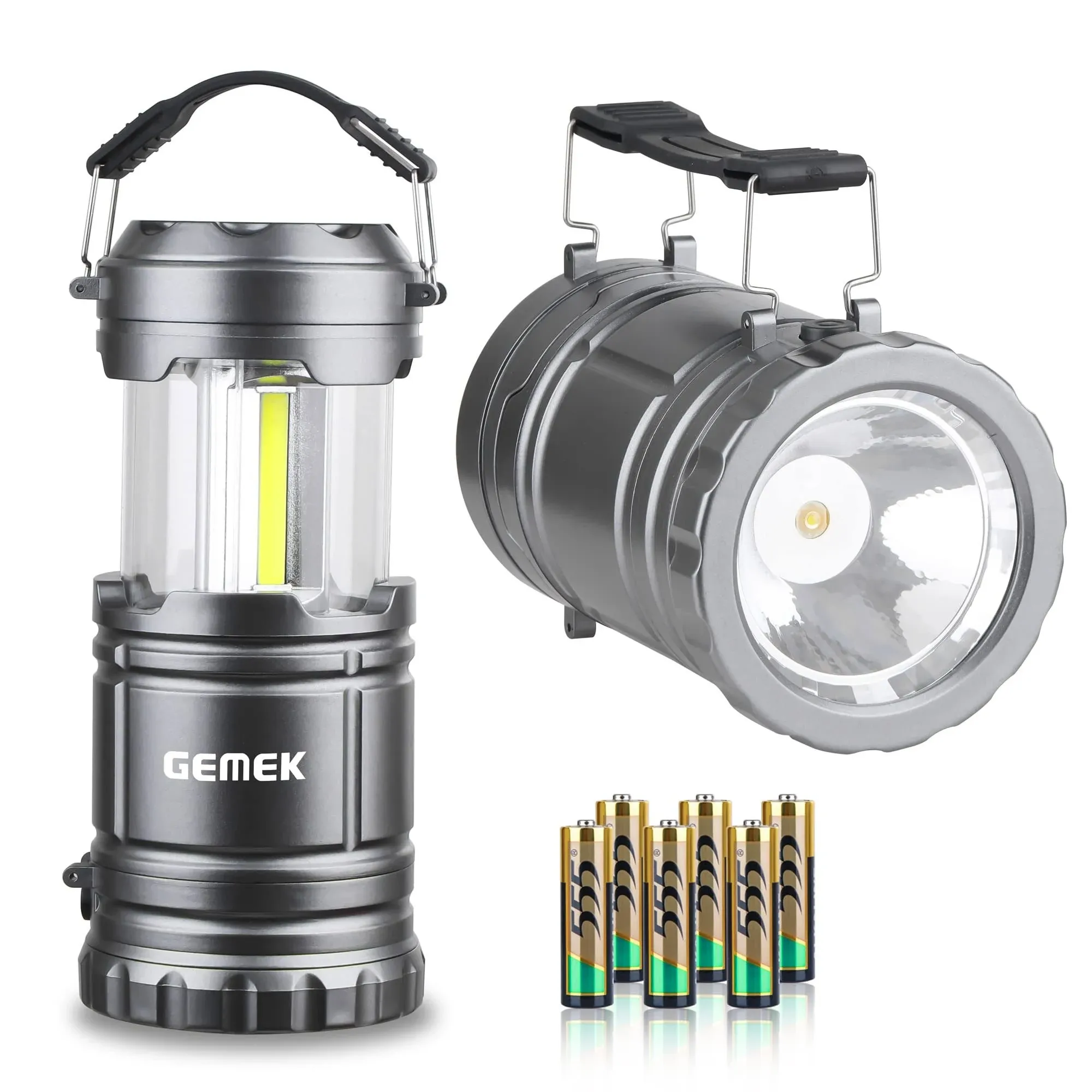 2 x LED Camping Lantern Battery Powered Flashlights Portable 2-in-1 Collapsib...