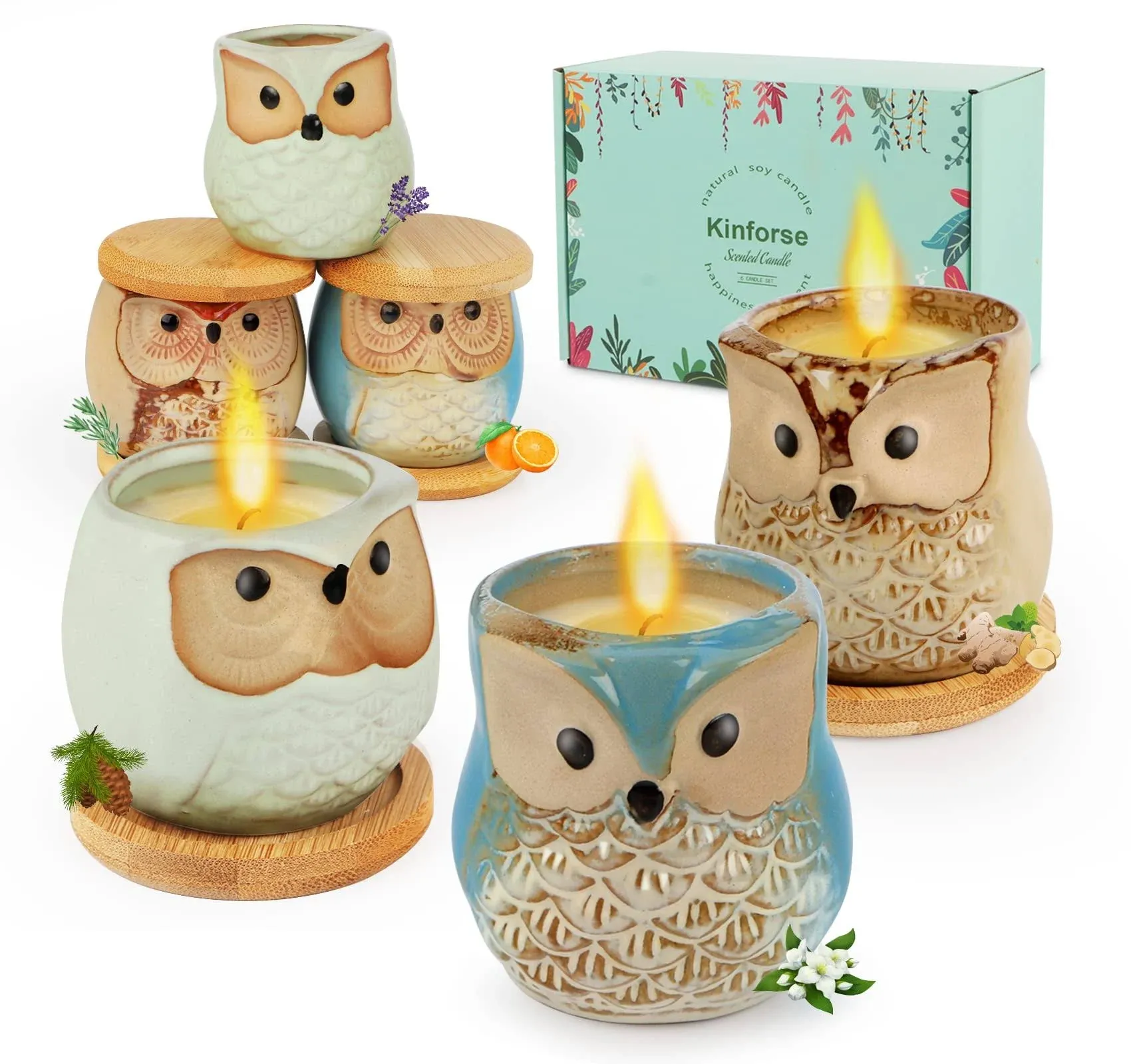 Scented Candles Birthday Gifts for Women, Owl Gifts for Women, 6 Pack Novelty Owl Aromatherapy Candle Bulk Gift for Birthday Mother's Thanksgiving