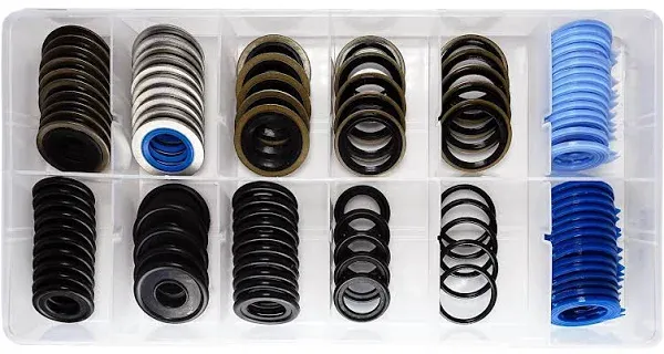 100Pcs 12 Types Metal Rubber Master Oil Drain Plug Gasket Assortment Kit Replace 097-021, 097-025, 097-035, 55196309, 097-116, 097-119, 097-115, 097-139, 097-146