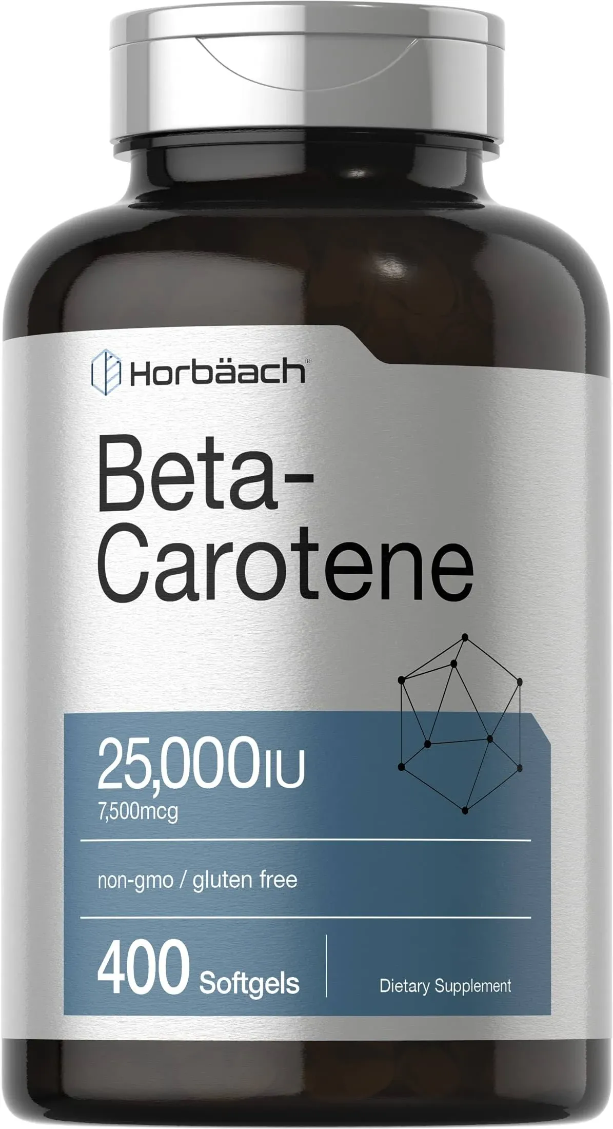 Beta Carotene 25000 IU, 400 Softgels, 7,500 mcg, 400 Count, Gluten Free VitaminA