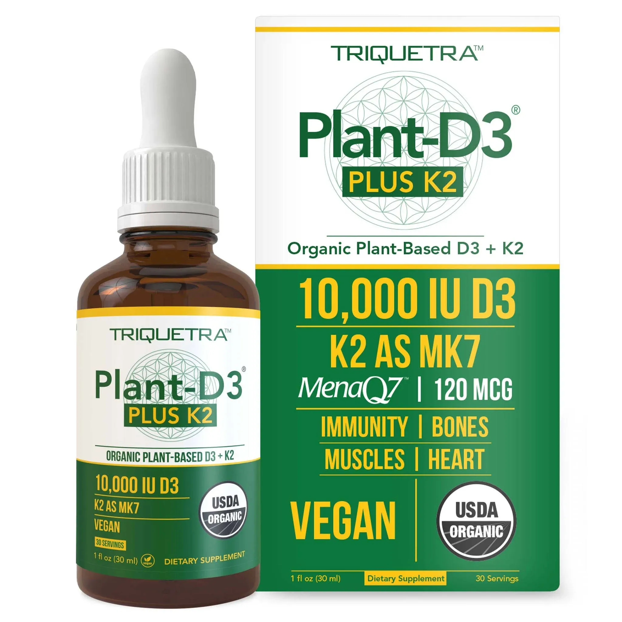 Organic Plant D3 + K2 10,000IU D3 All Trans MK7 from MenaQ7 (120 McG