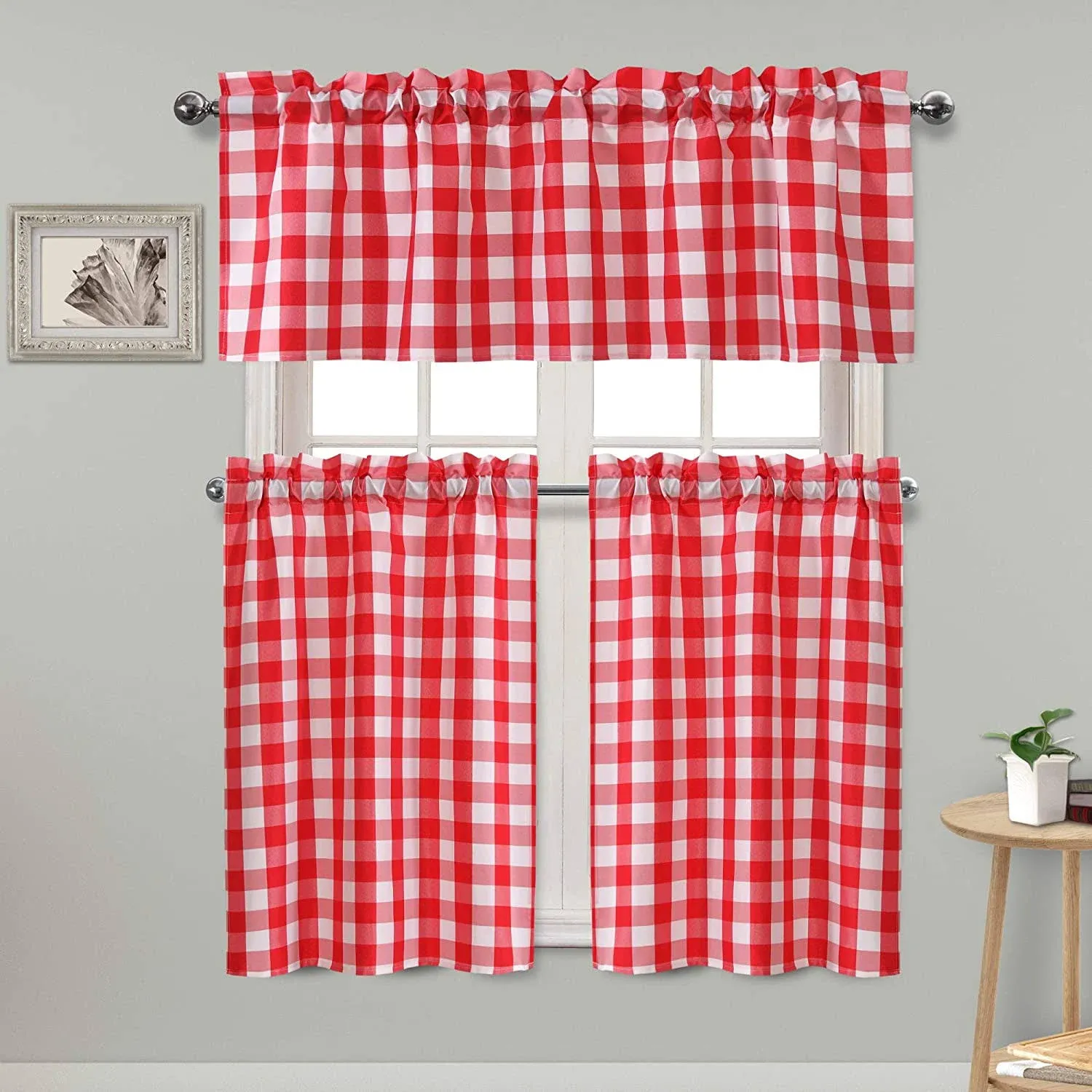 Hiasan Grey Semi Sheer Kitchen Curtains Privacy Protection and Light Reducing ...