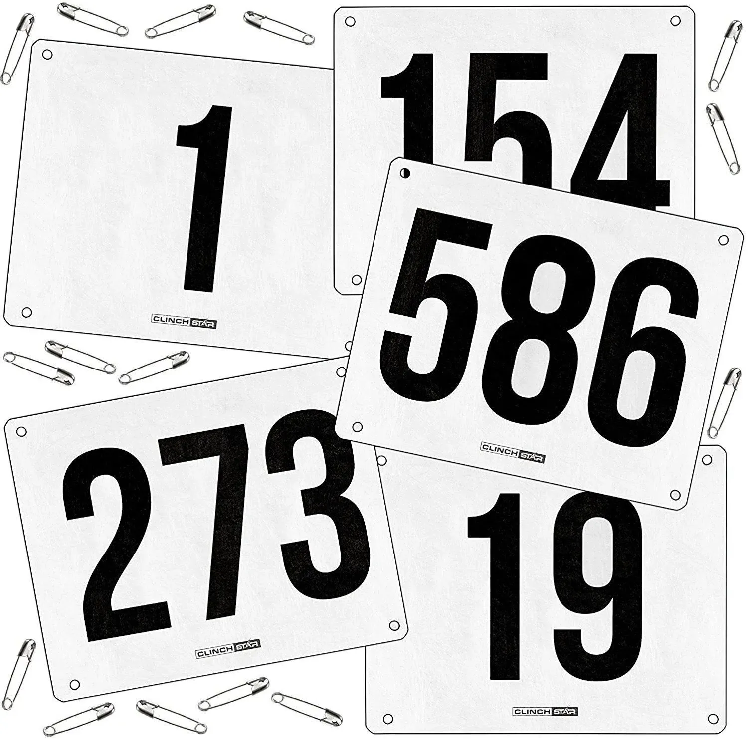 Running Bib Large Numbers with Safety Pins for Marathon Races and Events - Tyvek Tearproof and Waterproof 6 X 7.5 Inches