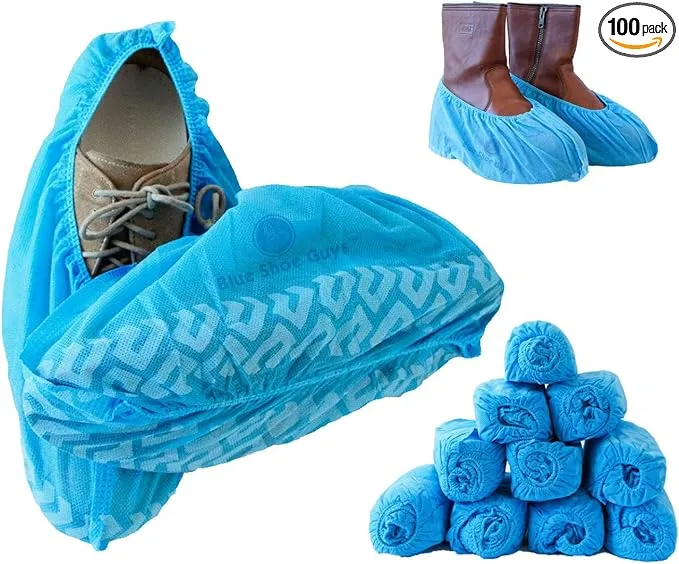 Premium Disposable Boot & Shoe Covers Booties | 100 Pack | Durable, Non-Slip, Non-Toxic, Water Resistant, Recyclable Protectors for Indoor & Outdoor | Large Size Fits Most Shoes