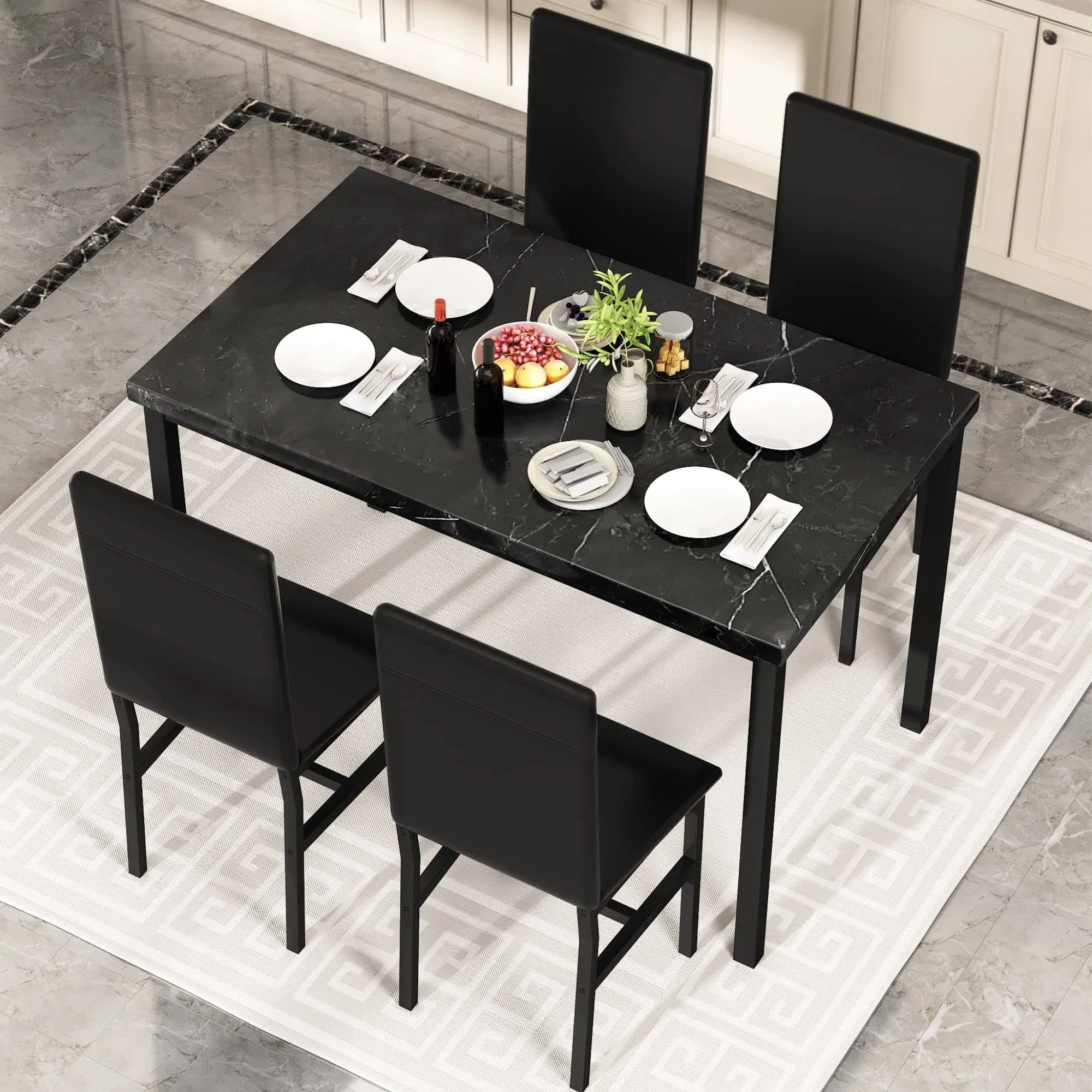 Lamerge Furniture Kitchen Table and Chairs for 4 5-Piece Compact Dining Room ...