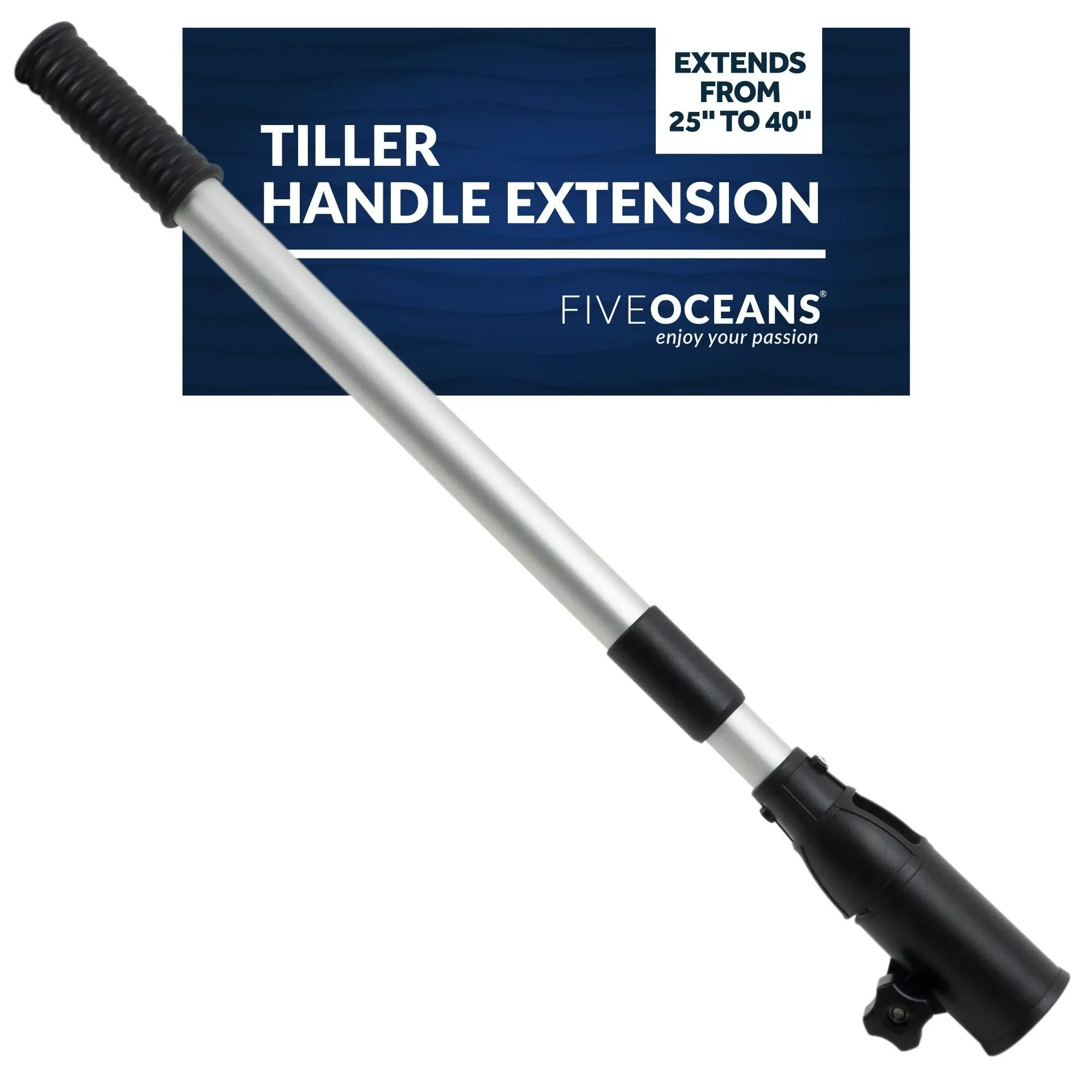 Five Oceans Tiller Handle Extension for Outboard, Outboard Extension Handle Telescopic, Extends from 25" to 40", Aluminum Tubing with Plastic Black Handle, Ergonomic Grip - FO4455