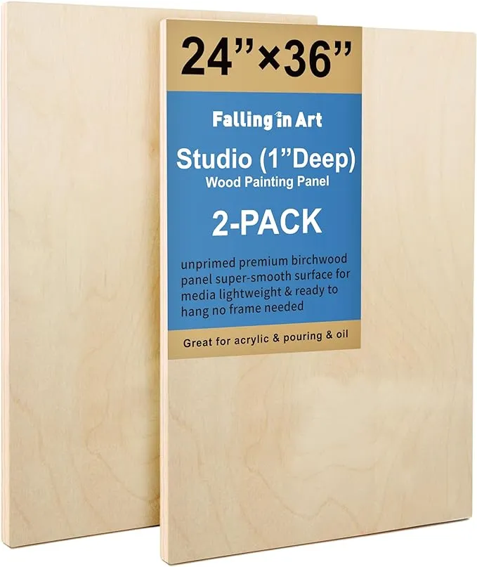 Unfinished Birch Wood Canvas Panels Kit, Falling in Art 2 Pack of 12x16’’ Studio 3/4’’ Deep Cradle Boards for Pouring Art, Crafts, Painting, and More