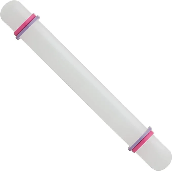 Ateco Fondant Rolling Pin with Adjustable Thickness Bands Baking Supply, 8.75", White