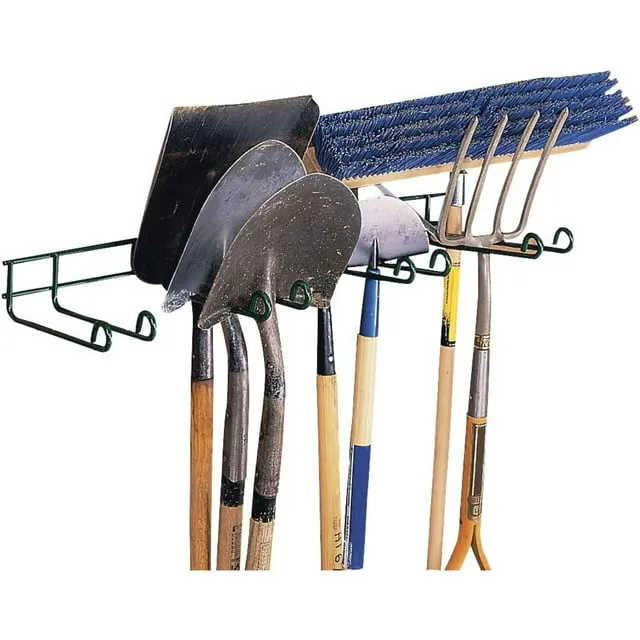 Heavy Duty Four Place Tool Hanger, Garage Wall Mount, Shovels, Rakes, Brooms, Lawn Equipment, and More