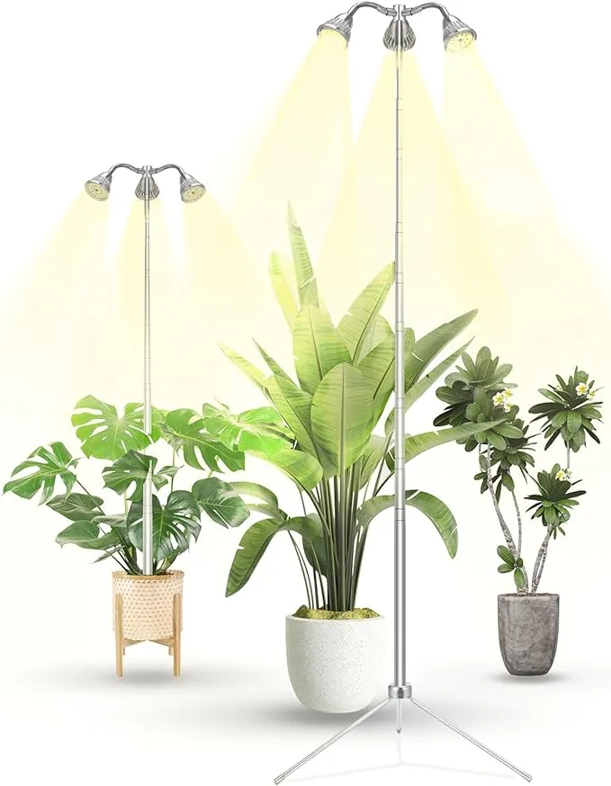 Grow Lights for Indoor Plants Full Spectrum with Detachable Tripod Stand, 10-55 Inches Height Adjustable Aluminum Alloy Indoor Plant Grow Lamp with Auto On/Off Timer Function