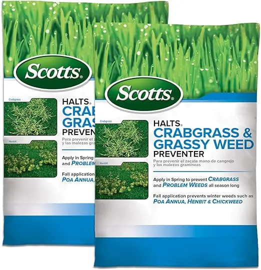 Scotts Halts Crabgrass & Grassy Weed Preventer, Pre-Emergent Weed Killer for Lawns, 5,000 sq. ft., 10.06 lbs. (2-Pack)