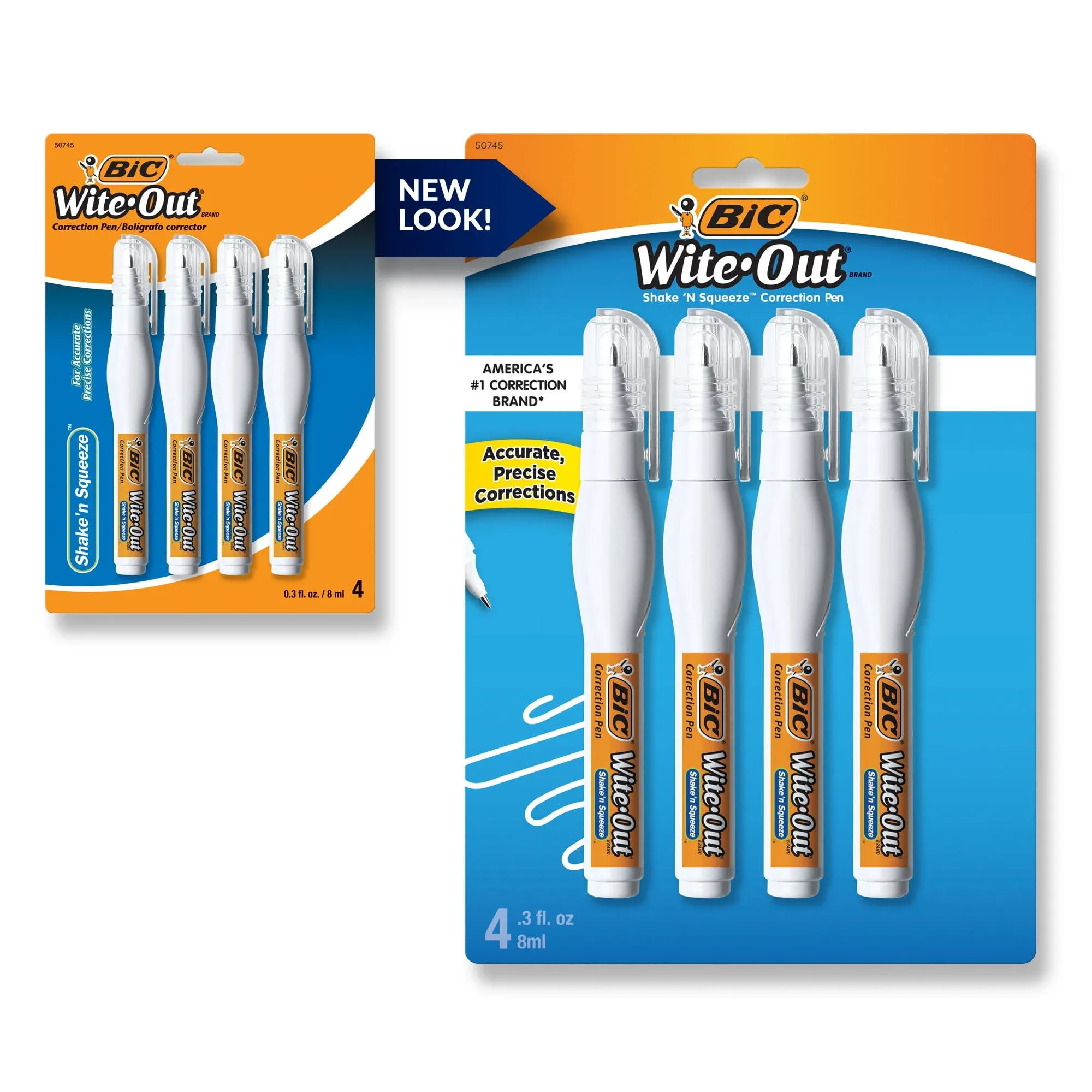 Wite-Out Shake 'n Squeeze Correction Pen, 8 mL, White, 4/Pack Bic