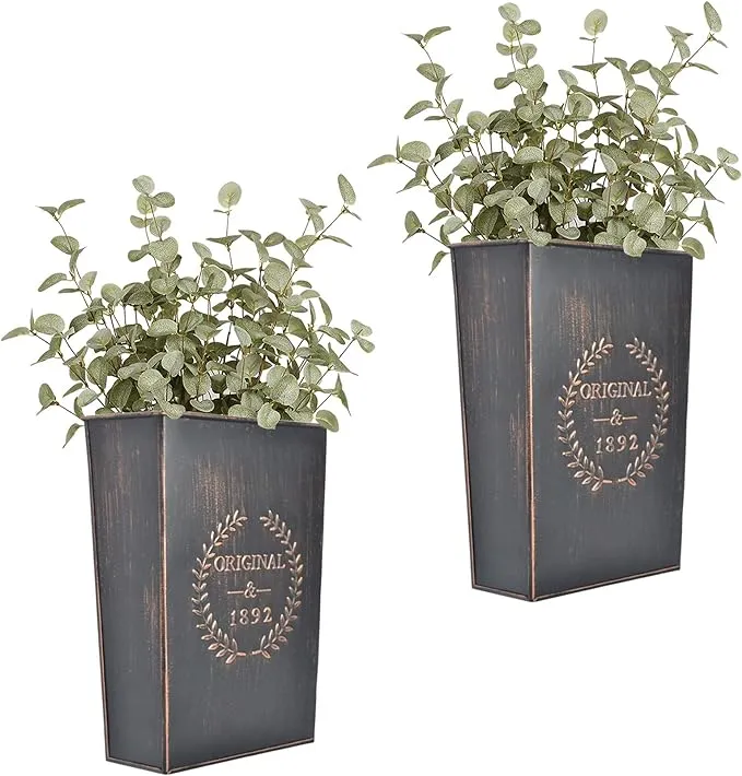 LESEN Rustic Metal Wall Planter Country Home Hanging Wall Vase Pocket for Plants or Flower Indoor or Outdoor Farmhouse Wall Decor,Set of 2