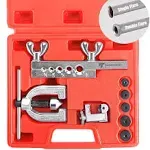 Thorstone Double & Single Flaring Tool Kit for Brake Line and Brass Tubing Tool with Extra Adapters, 45 Degrees, Red