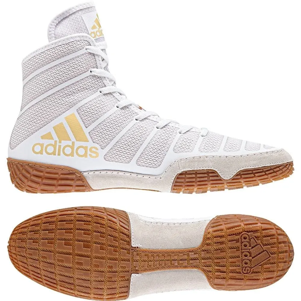 "adidas Men's Varner Wrestling Shoe, White/Matte Gold/Brown"