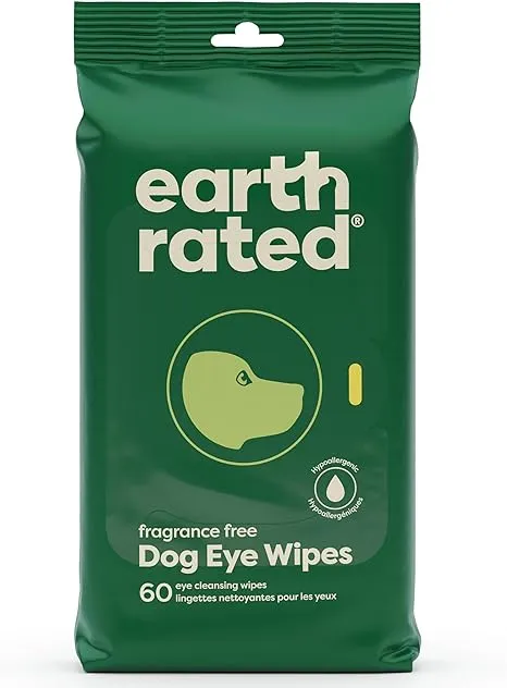 Earth Rated Pet Eye Wipes, Hypoallergenic Eye Wipes for Dogs & Cats to Prevent Tear Stains & Eye Discharge, Fragrance Free, 70 Count