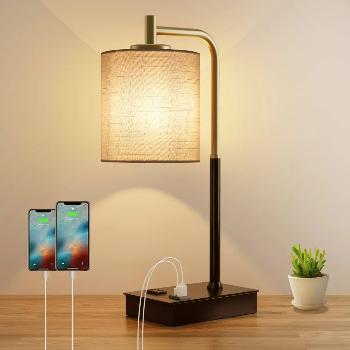 Touch Control Table Lamp 3way Dimmable Modern Bedside Lamp With USB Port