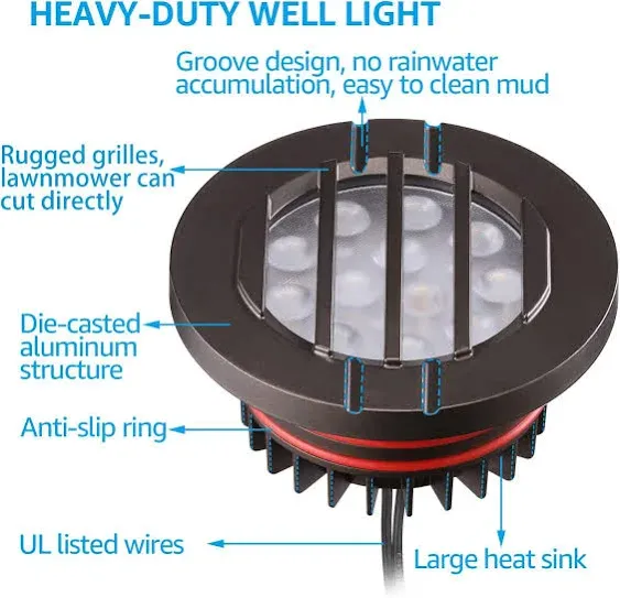 LEONLITE 6W LED Well Lights Landscape In Ground Lighting Kit with Grated Top, 12-24V AC/DC, IP67 Waterproof, Oil Rubbed Bronze, 6 Pack