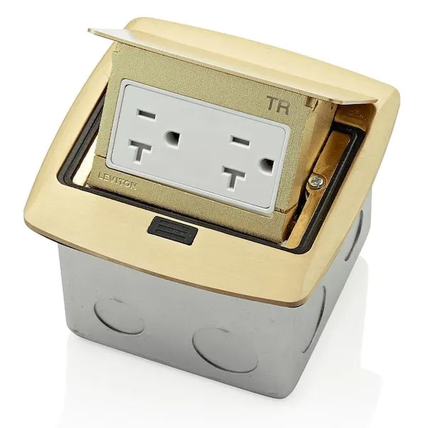 Leviton PFTR2-BR Pop-Up Floor Box with 20 Amp, Tamper-Resistant Outlet, Brass