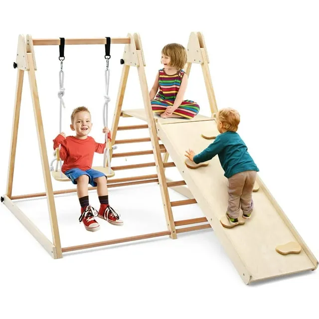 Olakids Toddlers Triangle Climbing Set, 4 in 1 Foldable Kids Wood Montessori ...