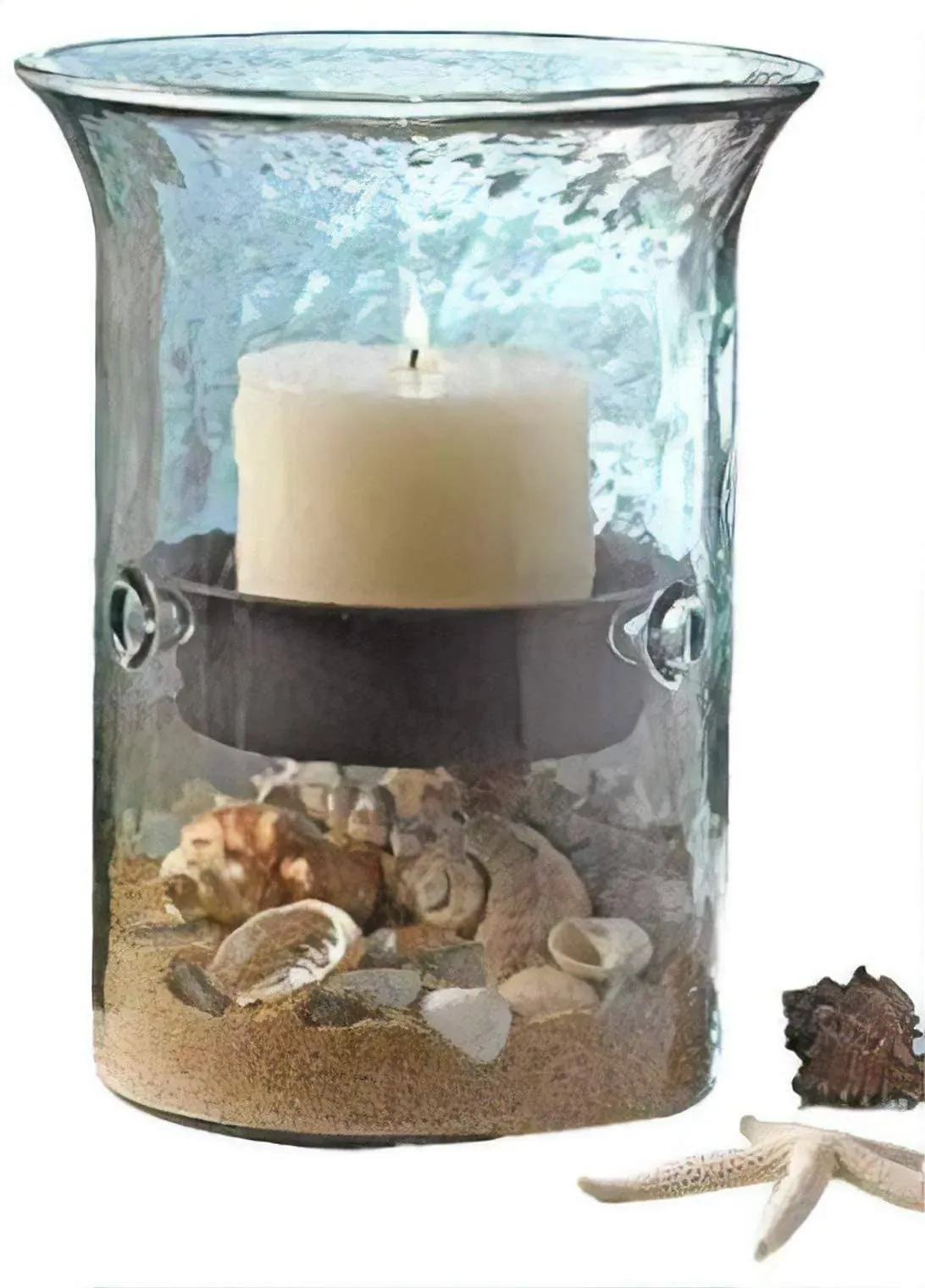 First of A Kind Glass Hurricane Pillar Candle Holder with Rustic Metal Insert, Perfect As A Centerpiece (Medium)