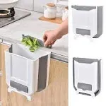 Hanging Kitchen Trash Can 2.4 Gallon White Plastic Collapsible Bin Wall Mounted 