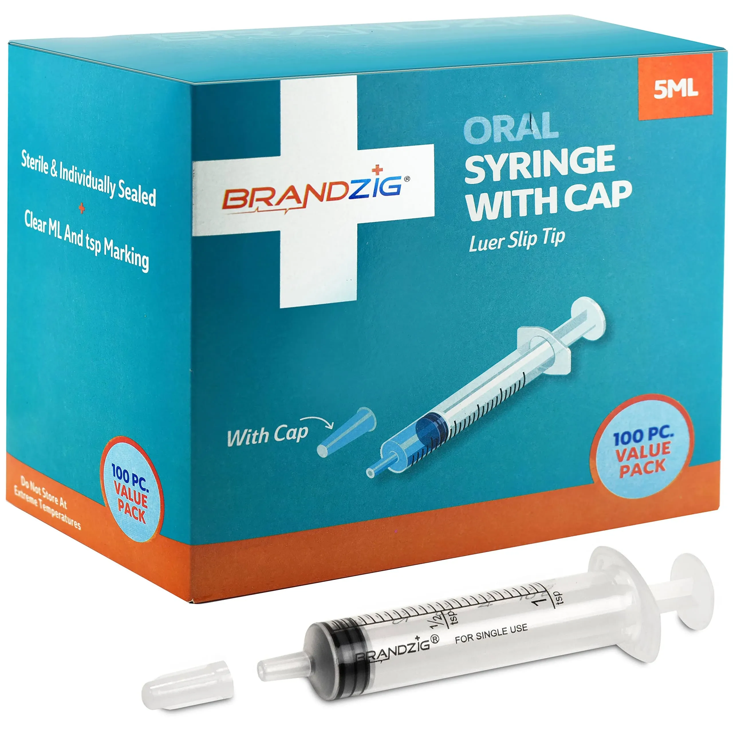 Brandzig 5ml Syringe with Cap (100 Pack) | Oral Dispenser Without Needle, Luer ...