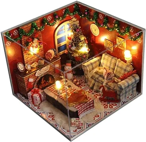 Flever Dollhouse Miniature DIY House Kit Creative Room with Furniture and Glass Cover for Romantic Artwork Gift(Dreamlink of Christmas)