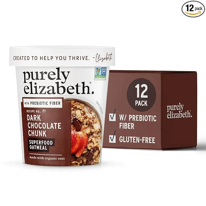 Purely Elizabeth Dark Chocolate Chunk Superfood Oatmeal Cups, Great for Overnight Oats, Gluten-Free, 2 Ounce (Pack of 12)