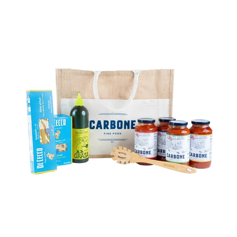 Carbone Sunday Sauce Gift Set | 10-Piece Gift Set | Mother's Day Gift | Date Night | Gourmet Italian | Includes Carbone Marinara, Tomato Basil, Arrabbiata, and Roasted Garlic Pasta Sauce Flavors | Family Friend Coworker | Prewrapped