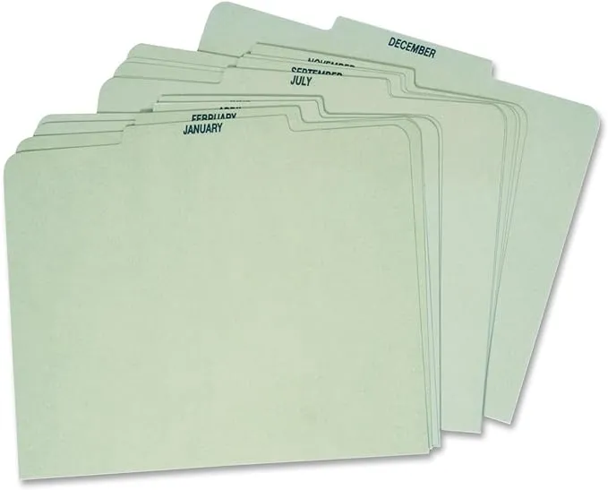 Pendaflex Globe Weis Month Guides, January to December, 1/3 Cut Center Tabs, Letter Size, Light Green (12PX91)